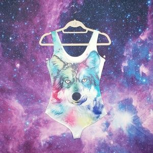 Wolf Galaxy Rainbow Color Bodysuit Tic Toc EUC